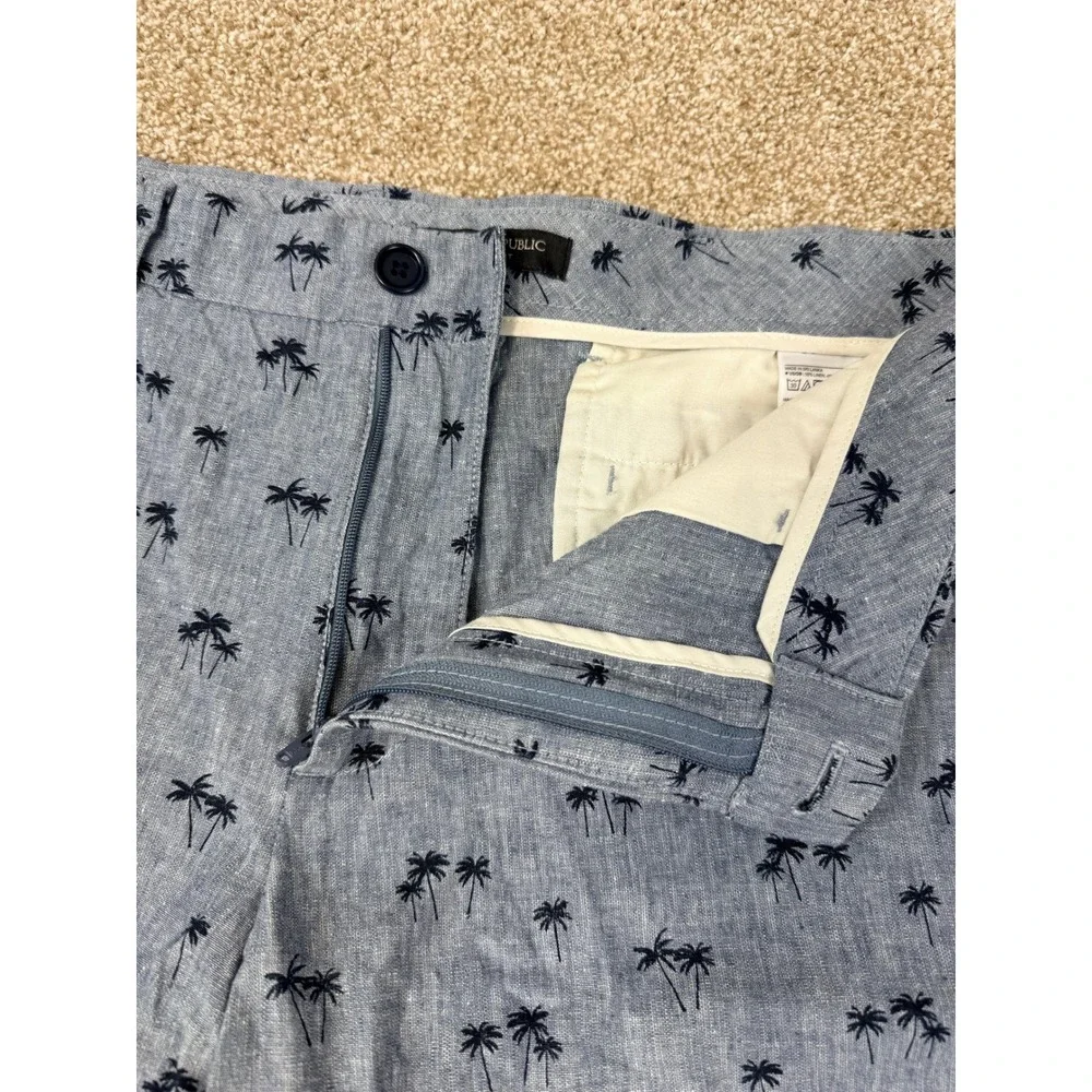 Banana‎ Republic Aiden Shorts Mens 34 Blue Palm Tree Print Linen Cotton Tropical